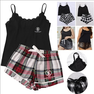 Women's Sleepwear Set Plaid Cami Top Elastic Waist Short Pajama Set